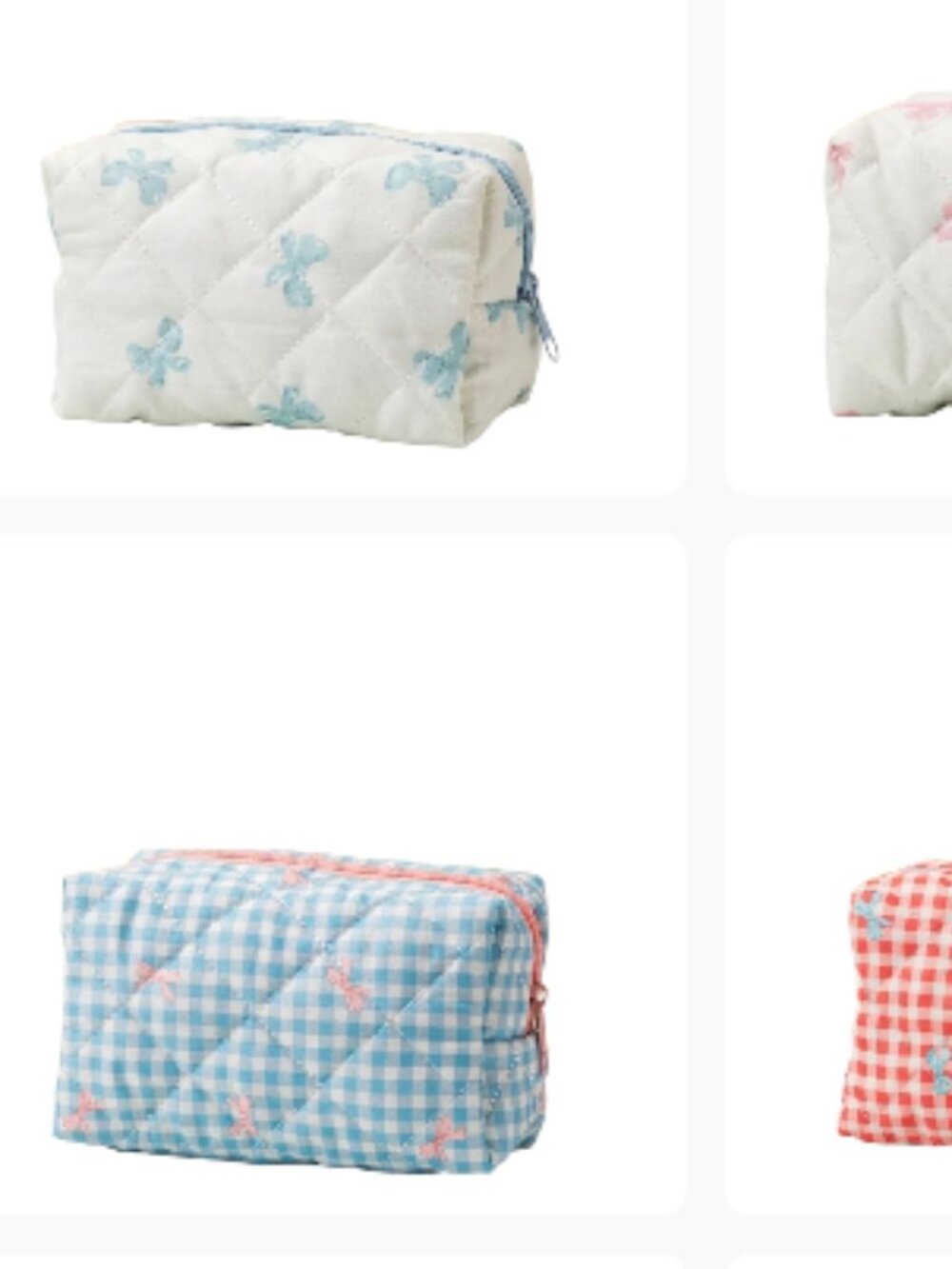 QUILTED BOW COSMETIC BAG - ASSORTED COLORS & PATTERNS - SEE PHOTOS